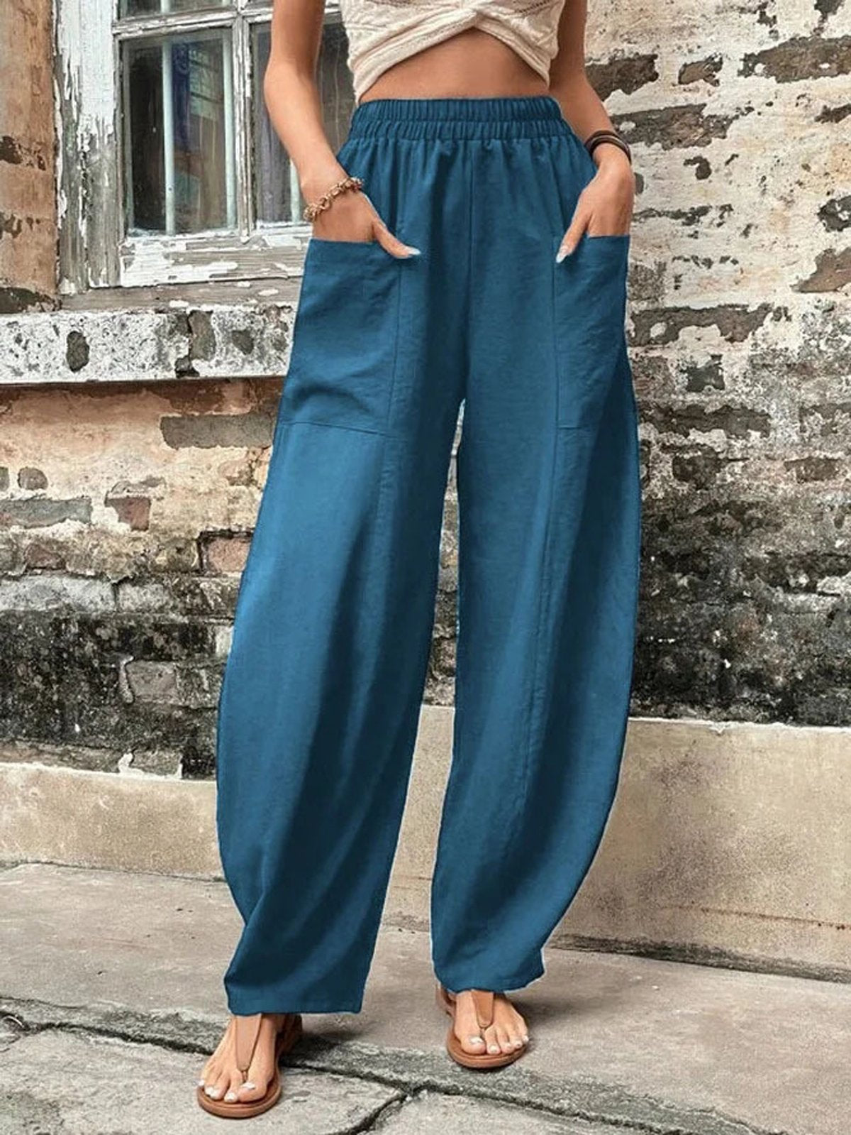 Plus Size Casual Plain Loose Long Pants