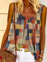 Casual Sleeveless V Neck Ethnic Regular Top Vests