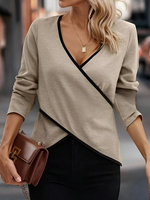 Casual Long Sleeve V Neck Plain Loose Regular Blouse