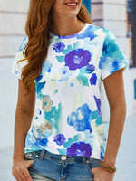 Loose Crew Neck Short Sleeve Floral Casual Regular T-Shirt