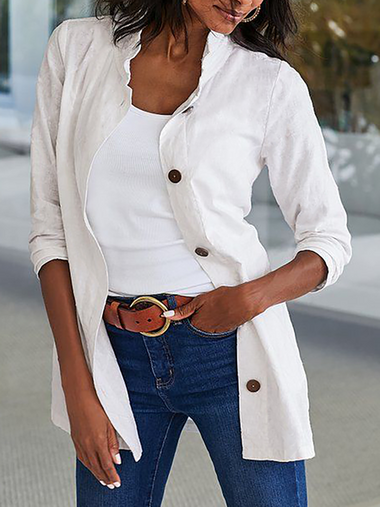 Casual Long Sleeve Plain Regular Coat