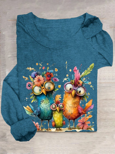 Casual Long Sleeve Crew Neck Turkey Loose Regular T-Shirt