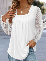 Casual Long Sleeve Square Neck Plain Split Joint Loose Regular Blouse