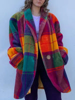 Loose Lapel Collar Long Sleeve Plaid Vintage Mid-Long Coat