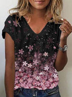 Short Sleeve V Neck Floral Casual Regular T-Shirt