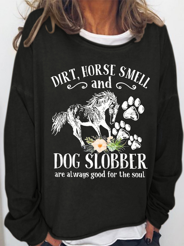 Loose Long Sleeve Crew Neck Animal Simple Regular Sweatshirt