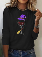 Vintage Long Sleeve Crew Neck Geometric Loose Regular T-Shirt