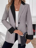 Loose Shawl Collar Long Sleeve Color Block Casual Regular Blazers