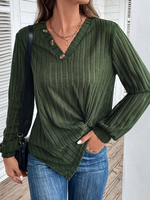 Loose Long Sleeve V Neck Ethnic Floral Casual Regular T-Shirt