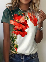 Casual Short Sleeve Crew Neck Floral Regular T-Shirt