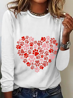 Casual Long Sleeve Crew Neck Heart/Cordate Loose Regular T-Shirt