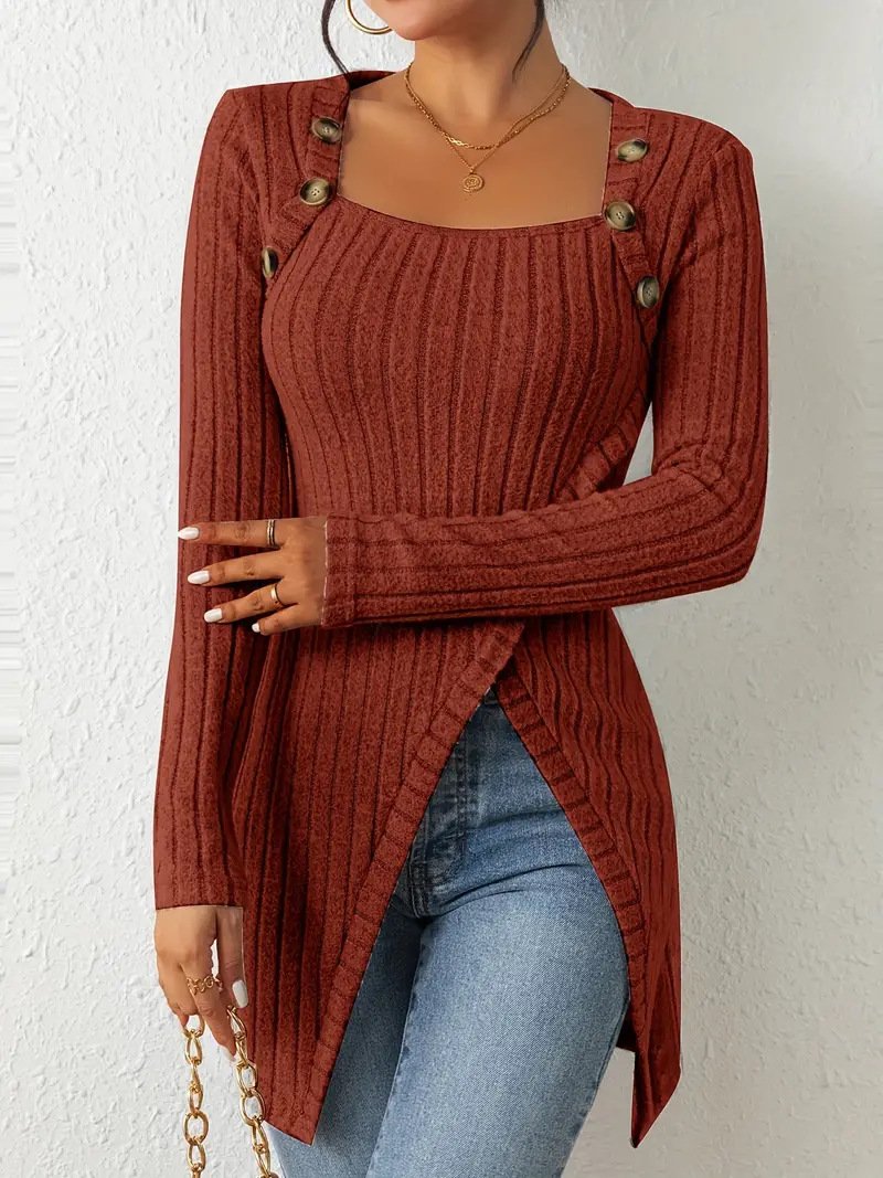 Casual Long Sleeve Crew Neck Plain Loose Regular Blouse