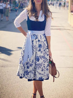 Vintage Three Quarter Sleeve V Neck Floral Midi Dress