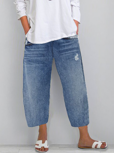 Plus Size Vintage Solid Denim Jeans