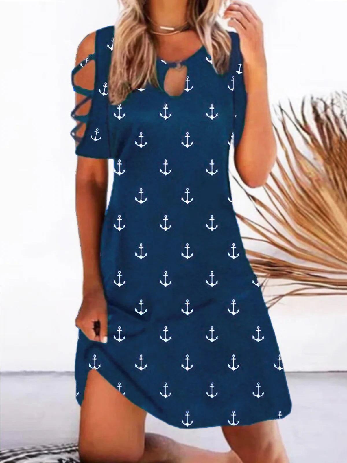 Casual Short Sleeve Crew Neck Geometric Loose Short Dress