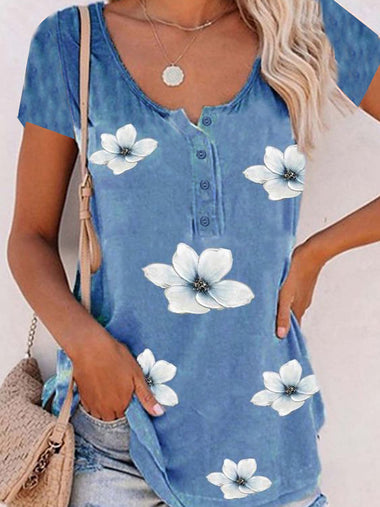 Crew Neck Short Sleeve Floral Casual Regular T-Shirt