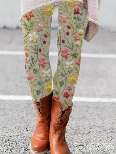 Vintage Floral Printing Tight Long Leggings