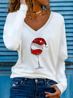 Long Sleeve V Neck Cartoon Party Regular T-Shirt