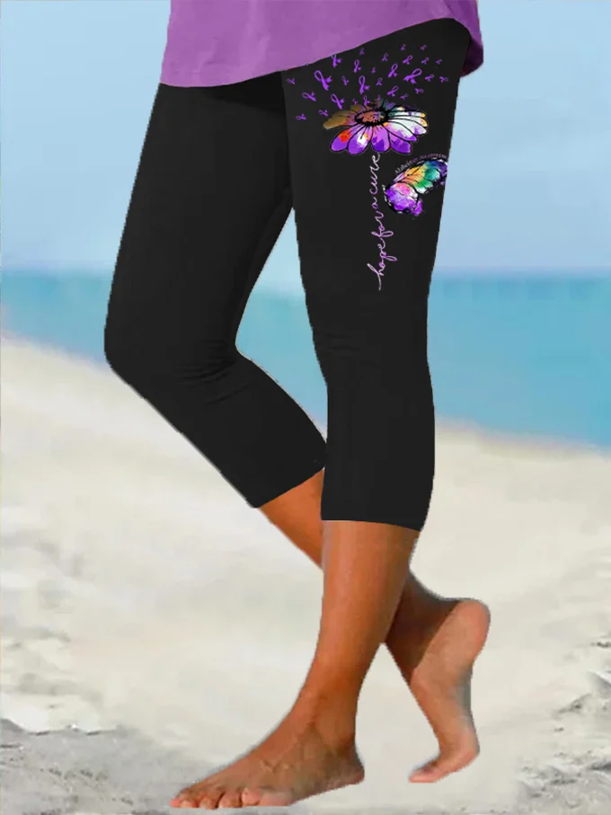 Plus Size Simple Floral Capris Leggings