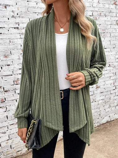 Loose Wrap Long Sleeve Plain Casual Mid-Long Kimono