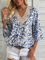 Loose Half Sleeve V Neck Random Print Casual Regular Blouse