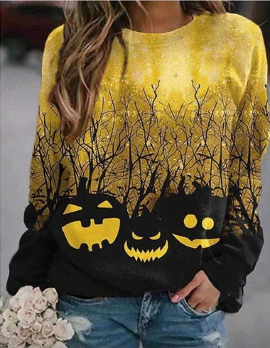 Casual Long Sleeve Crew Neck Halloween Loose Regular Sweatshirt