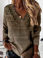 Loose Long Sleeve V Neck Ethnic Casual Regular Sweatshirt