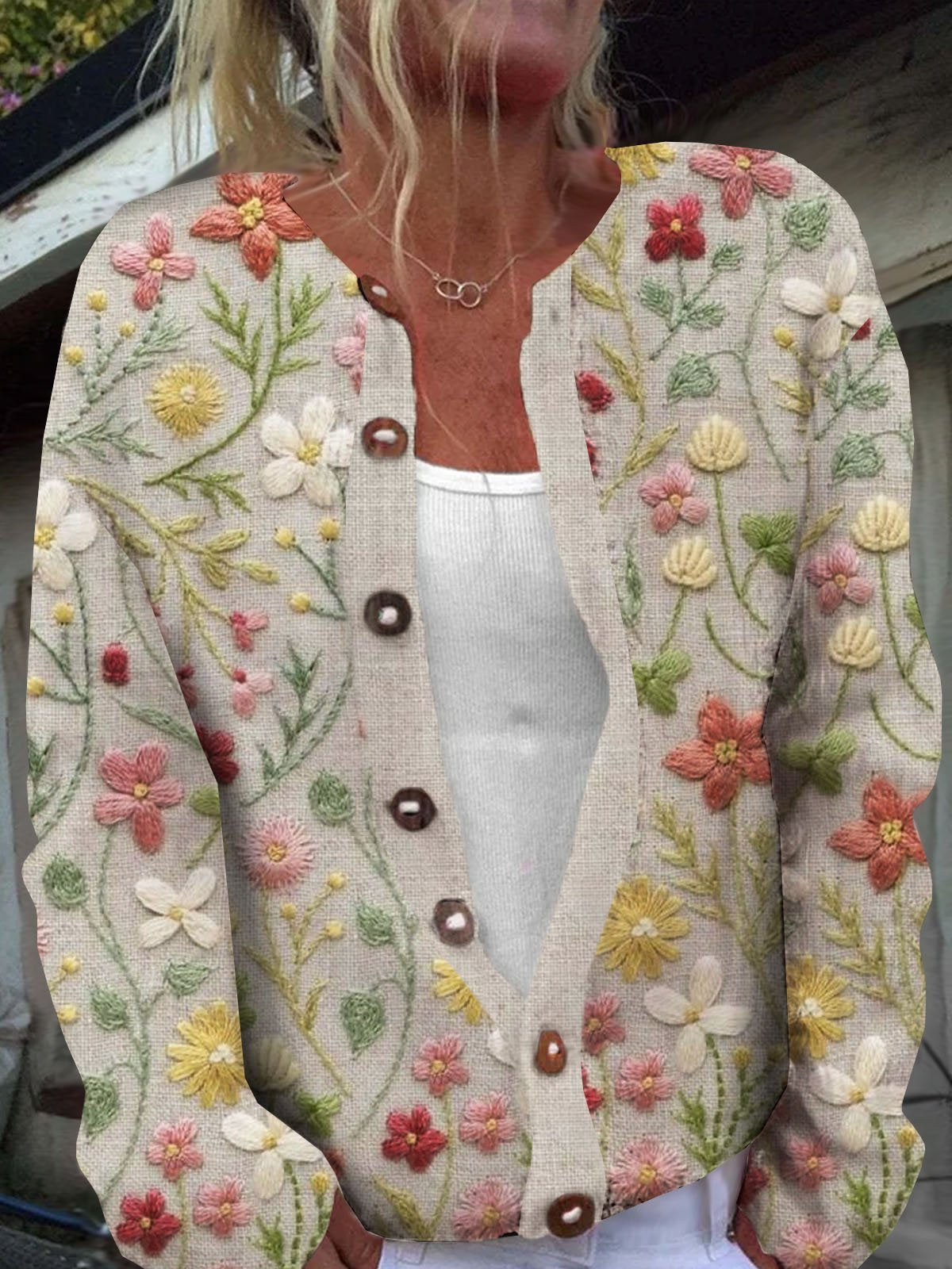 Loose Long Sleeve Floral Casual Regular Cardigan