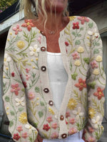 Loose Long Sleeve Floral Casual Regular Cardigan