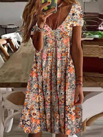 Casual Short Sleeve V Neck Floral Short Dress