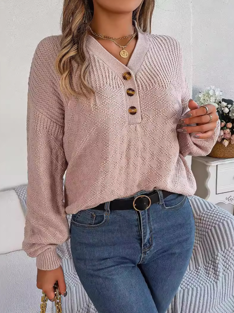 Casual Long Sleeve V Neck Plain Loose Regular Sweater