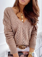 Casual Long Sleeve V Neck Plain Loose Regular Sweater