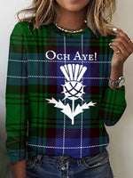 Long Sleeve Crew Neck Plaid Vintage Regular T-Shirt