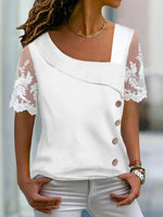 Casual Short Sleeve Asymmetrical Plain Loose Regular Blouse