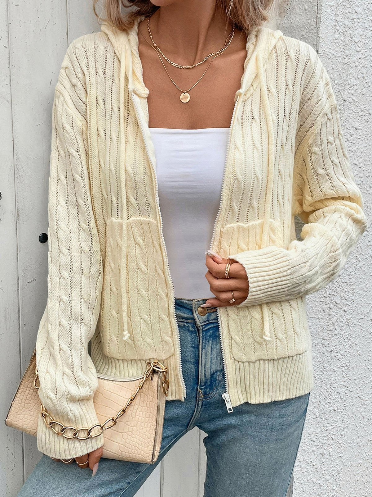 Loose Hoodie Long Sleeve Plain Zipper Casual Regular Cardigan