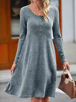 Casual Long Sleeve Crew Neck Plain Loose Short Dress