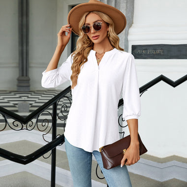 Casual Half Sleeve V Neck Plain Regular Shirt