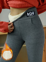 Casual Plain Fleece Tight Long Leggings