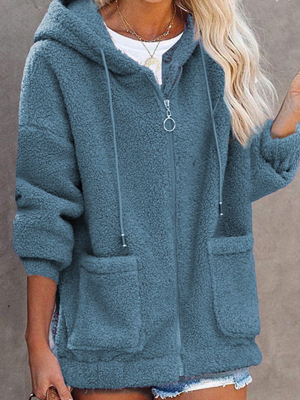 Loose Hoodie Long Sleeve Plain Casual Mid-Long Coat