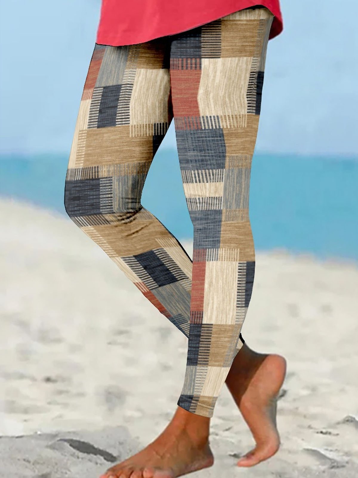 Plus Size Casual Abstract Plaid Tight Long Leggings