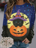 Casual Long Sleeve V Neck Halloween Loose Regular Sweatshirt