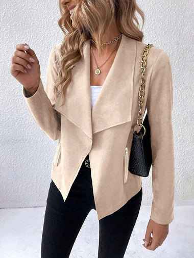 Long Sleeve Plain Zipper Casual Regular Jacket