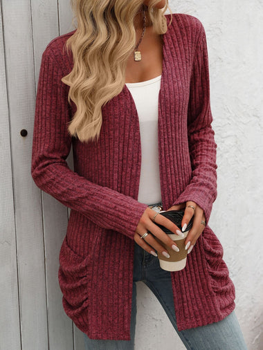 Loose Wrap Long Sleeve Plain Casual Mid-Long Cardigan