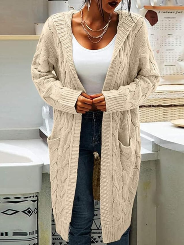 Long Sleeve V Neck Plain Mid-Long Cardigan