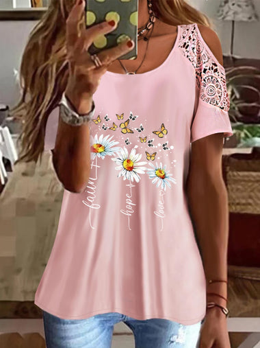 Crew Neck Short Sleeve Floral Casual Regular T-Shirt