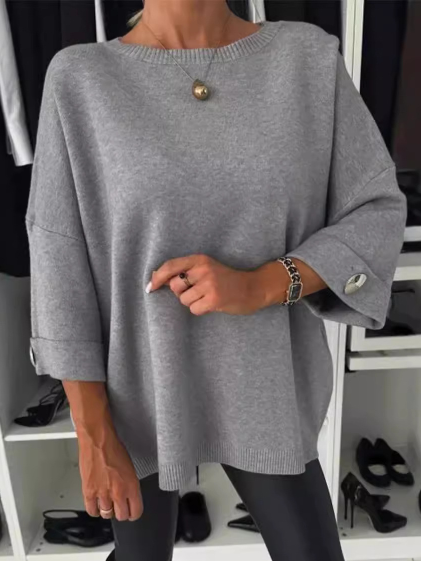 Loose Long Sleeve Crew Neck Plain Casual Regular Sweater