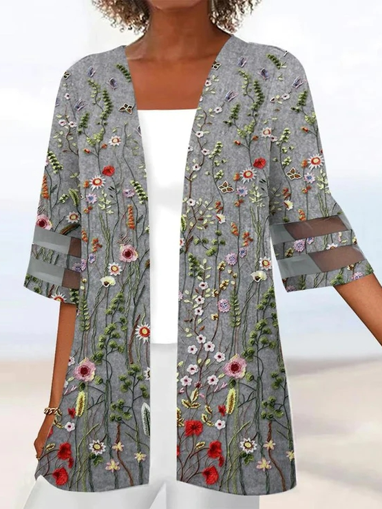 Loose Wrap Half Sleeve Floral Casual Regular Kimono