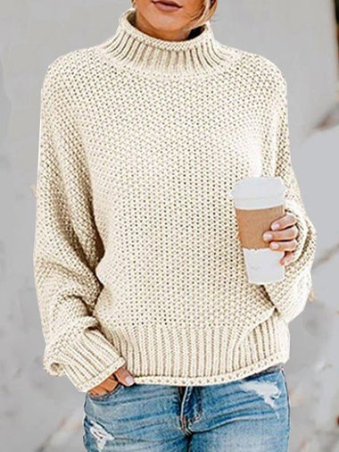 Casual Long Sleeve Turtleneck Plain Loose Regular Sweater