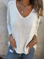 Casual Long Sleeve V Neck Plain Loose Regular Sweater