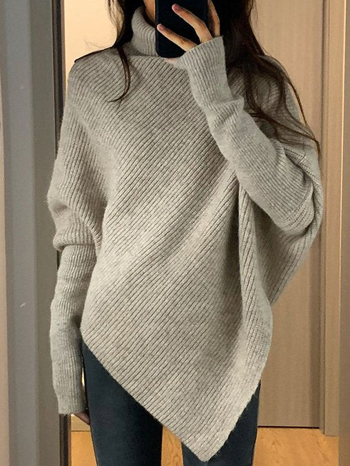 Casual Long Sleeve V Neck Plain Loose Mid-Long Sweater